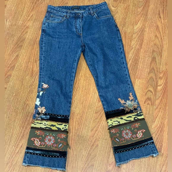 Amazing Vintage Etro Embroidered Boho Paisley Bootcut Flare Jeans - Picture 2 of 14